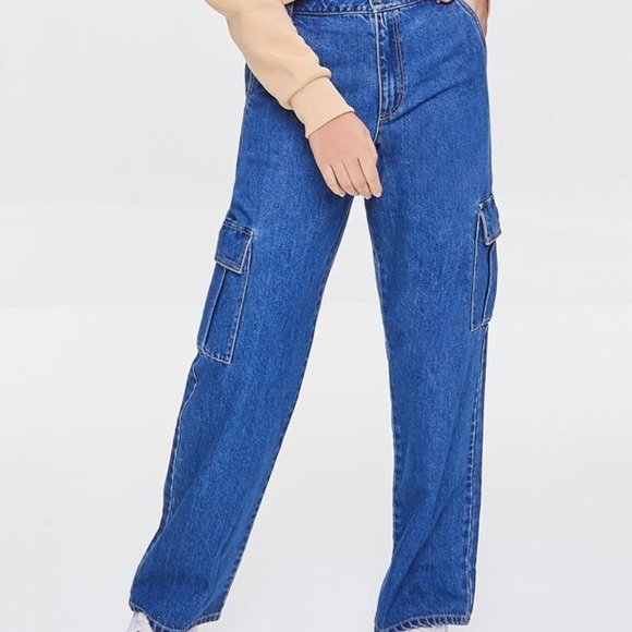 Forever 21 Dark Denim High Rise Cargo Jeans - Picture 6 of 6